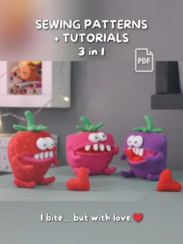 PDF Plush Toy Pattern Set – Fleece Berry Softies Trio $28.00