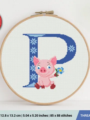 Letter P Piggy ABC Cross stitch pattern | Embroidery Pattern | Instant Download | Embroidery Designs $5.37