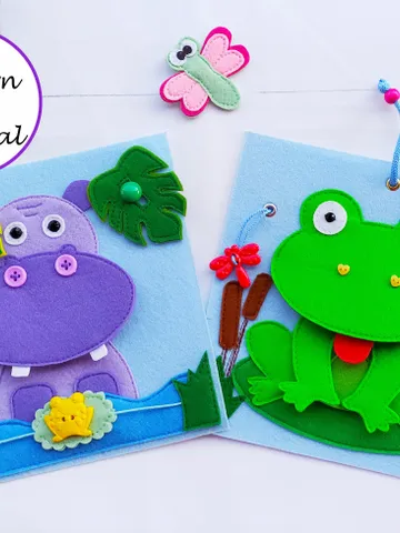 Hippo & Frog Quiet book Pattern pdf , Felt book pattern svg, Soft sensory book template, Busy book sewing ideas for kids 2, 3, 4 year old $9.74