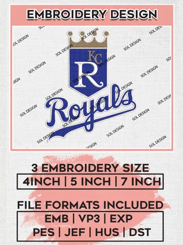 Kansas City Royals MLB Logo Embroidery Design Files, MLB Kansas City Royals Team Embroidery, MLB Teams, 3 sizes, MLB Machine embroidery designs, Digital Download $6.99