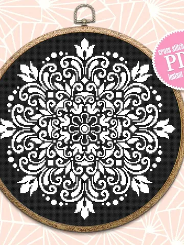 Flower mandala cross stitch pattern download PDF Simple mandala digital Monochrome cross stitch Modern cross stitch chart Home decor #M160 $4.60