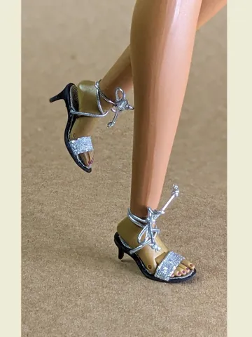 Handmade silver sandals with elastic lace for 16-inch Integrity Dolls (FR16) $35.00