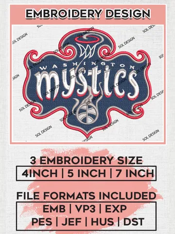 Washington Mystics Logo Embroidery Files, WNBA Washington Mystics Team Embroidery Designs, Basketball Teams, 3 sizes, Machine embroidery designs, Digital Download $6.99