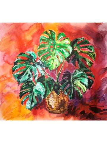 Monstera Painting Floral Original Art Flower Wall Art Watercolor Painting Above Sofa Art 13 by 14.5 by TatianaArtShop $152.00