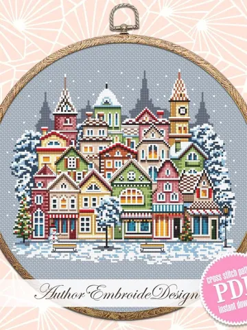 Christmas houses cross stitch pattern PDF download Winter cross stitch chart, Christmas city pattern digital PDF, Urban landscape #N144 $4.90