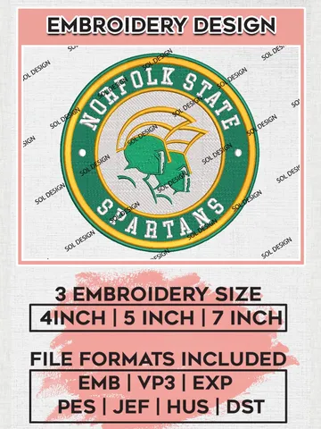 NCAA Norfolk State Spartans Round Logo Embroidery, NCAA Norfolk State Spartans Logo Embroidery files, NCAA Teams, Machine embroidery designs, Digital Download $6.99
