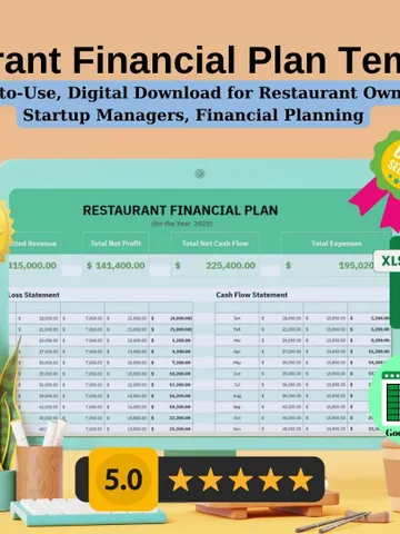 Restaurant Financial Plan Template, Editable Google Sheets, Easy-to-Use, Digital Download for Restaurant Owners, Managers $5.46