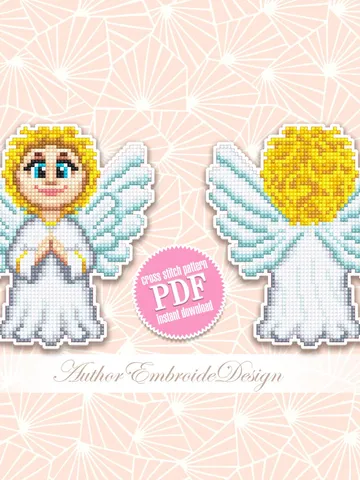 Christmas Angel cross stitch pattern PDF download Double-sided Christmas tree decor for plastic canvas, Small cross stitch chart, Noel #N102 $3.60