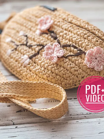 Crochet pattern fanny pack with raffia, PDF digital instant download, belt bag, waist bag, festival pouch, bum bag $5.00