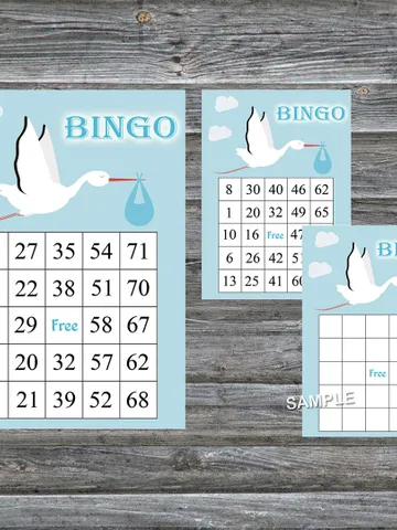 Blue Stork bingo cards,Blue Stork bingo game,Blue Stork printable bingo cards,60 Bingo Cards,INSTANT DOWNLOAD--173 $3.95