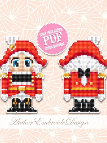 Nutcracker cross stitch pattern PDF download Double-sided Christmas tree decor for plastic canvas, Nutcracker ornament cross stitch #N100 $3.60