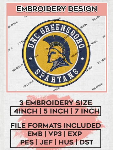 NCAA UNC Greensboro Spartans Round Logo Embroidery, NCAA UNC Greensboro Spartans Logo Embroidery files, NCAA Teams, Machine embroidery designs, Digital Download