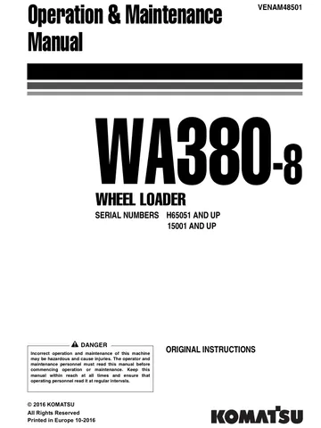 Komatsu WA380-8 Wheel Loader Operation & Maintenance Manual