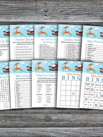 Santa carriage baby shower games bundle,Christmas Baby Shower games package,Fun Baby Shower Games,9 Printable Games-255 $5.95