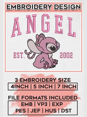Stitch Angel Est 2002 Embroidery Designs, Lilo & Stitch Embroidery, Disney Embroidery Files, Machine embroidery Files, Digital Download EMB_CARTOON_135 $6.99