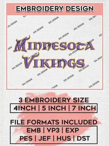 Minnesota Vikings Wordmark Embroidery Design Files, NFL Vikings, NFL Embroidery Designs, NFL Minnesota Vikings Machine Embroidery Design, Digital Download