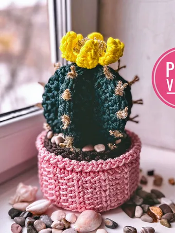 Easter basket cactus crochet pattern PDF, basket with lid, central table ornament, fireplace decoration, digital instant download $4.50
