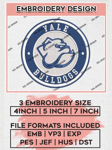 NCAA Yale Bulldogs Round Logo Embroidery, NCAA Yale Bulldogs Embroidery Design files, NCAA Teams, NCAA Machine embroidery designs, Digital Download