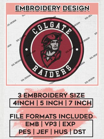 NCAA Colgate Raiders Round Logo Embroidery, NCAA Colgate Raiders Logo Embroidery files, NCAA Teams, Machine embroidery designs, Digital Download $6.99