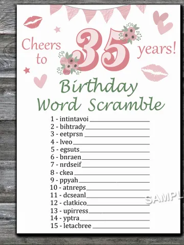 35th Birthday Word Scramble Game,Adult Birthday party game-fun games for her-Instant download $1.50