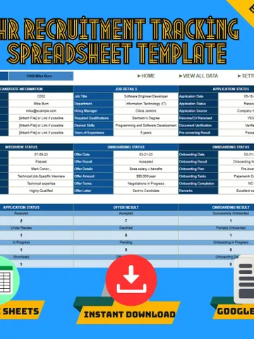 HR Recruitment Tracking Spreadsheet Template, Google Sheets Hiring Tracker, Digital Download, Easy-to-Use Applicant Management $6.46