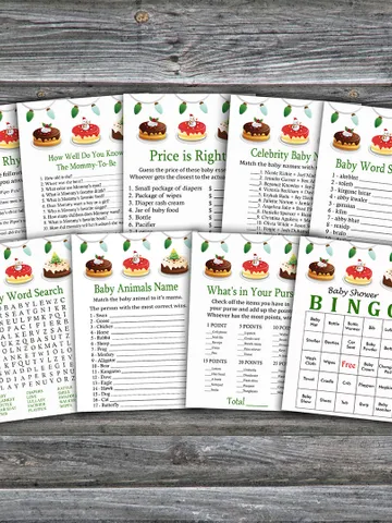 Christmas cake baby shower games bundle,Christmas Baby Shower games package,Fun Baby Shower Games,9 Printable Games-227 $5.95