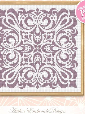 Square mandala cross stitch pattern PDF download Monochrome mandala embroidery PDF, Square ornament pattern for cross stitch pillow #M214 $4.60