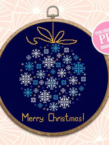 Merry Christmas cross stitch pattern download PDF Snowflake ornament cross stitch chart Christmas pattern digital Holiday embroidery #N45 $4.50