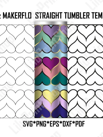 Heart tumbler template svg for 20 oz straight Skinny Makerflo Hearts tangram SVG + outline Valentines Day tumbler Template cut file $2.71