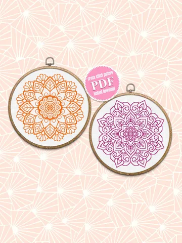 Mandala set cross stitch pattern download PDF Monochrome mandala cross stitch chart, Floral ornament embroidery, Flower mandala pattern #S36 $7.00