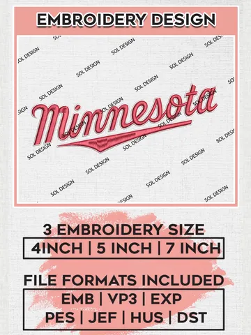Minnesota MLB Wordmark Logo Embroidery Design Files, MLB Minnesota Twins Team Embroidery, MLB Teams, 3 sizes, MLB Machine embroidery designs, Digital Download $6.99