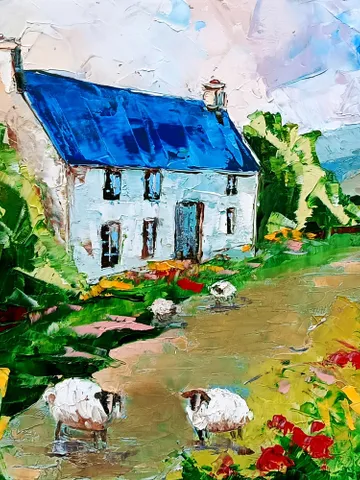 Ireland Painting Sheep Original Art Irish Landscape Oil Painting Farm Artwork Christmas Gift by ArtProkopaloSv $200.00