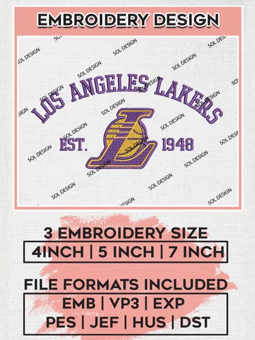 NBA Los Angeles Lakers Basketball Team Est Logo Embroidery Design, NBA Los Angeles Lakers Logo Embroidery Files, Basketball Team Machine Embroidery, Machine Embroidery Design