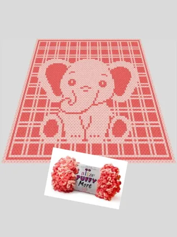 Loop yarn Finger knitted Baby Elephant Checkered blanket pattern $6.00