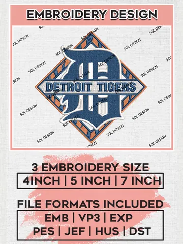 Detroit Tigers Logo Embroidery Design Files, MLB Detroit Tigers Team Embroidery, NCAA Teams, 3 sizes, MLB Machine embroidery designs, Digital Download $6.99