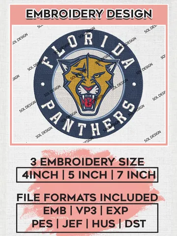 NHL Florida Panthers Hockey Team Mascot Round Logo Embroidery Design, NHL Florida Panthers Logo Embroidery Files, Hockey Team Machine Embroidery, Machine Embroidery Design