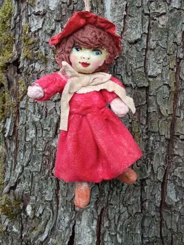 Author's handmade doll Little Red Riding Hood. Cotton toy for decorating a Christmas tree. Family souvenir for home decoration. A unique handmade gift. Made in 1 copy. Free shipping $69.95