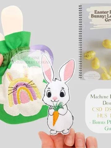ITH Easter Bunny Finger Puppet & Eggs Game Embroidery Design + Play Guide PDF, Felt Toy Pattern, Toddler Activity 4x4
