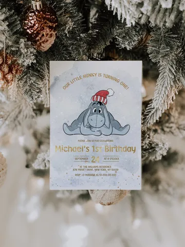 Christmas Winnie Pooh Baby Birthday Invitation; Winnie Pooh Baby Birthday ; Christmas Baby Birthday; Honey Bear Birthday; Winnie Pooh xpooh1 $12.78
