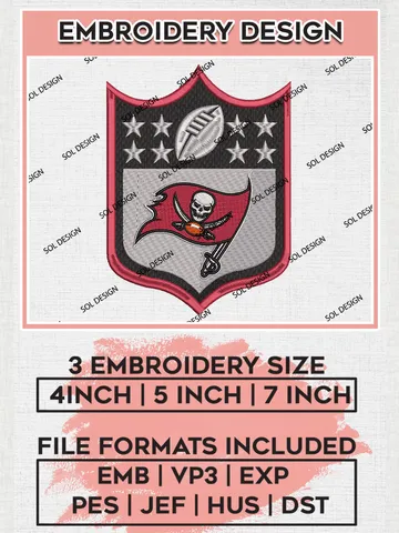 Tampa Bay Buccaneers Embroidery Designs, NFL Buccaneers, NFL Embroidery Designs, NFL Tampa Bay Buccaneers Machine Embroidery Design, Digital Download $6.99