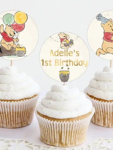 Editable Cupcake Topper Label Winnie the Pooh; Winnie the Pooh 1st Birthday; Printable Cupcake Topper; Winnie Pooh Party Decoration; WPg13 $10.45