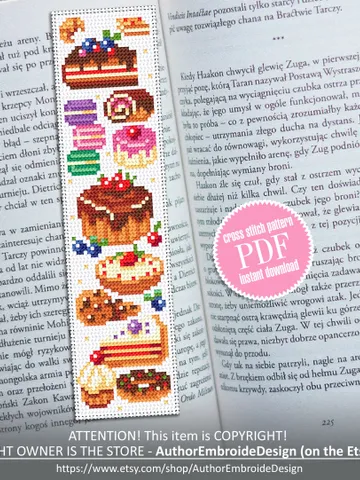 Cute bookmark cross stitch pattern PDF download Simple handmade bookmark digital PDF, Dessert cross stitch chart, Sweets, Bakery art #B126 $4.40
