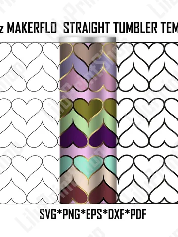 Heart tangram tumbler Template svg for 30 oz Straight tumbler Makerflo + outline, Valentines Day skinny tumbler Template $2.71