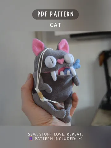 PDF Plush Toy Pattern β Fleece Cat with Fish Softie Tutorial $9.00
