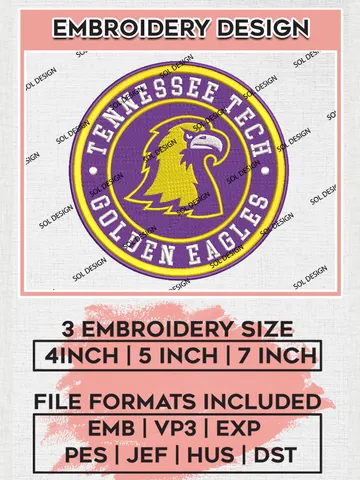 NCAA Tennessee Tech Golden Eagles Round Logo Embroidery, NCAA Tennessee Tech Team Logo Embroidery files, NCAA Teams, Machine embroidery designs, Digital Download $6.99