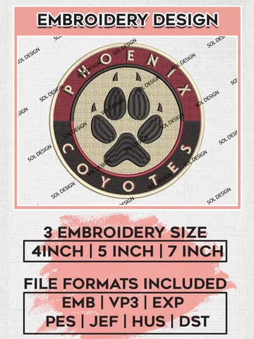 NHL Arizona Coyotes Round Logo Embroidery Files, Arizona Coyotes Team Embroidery Designs, NHL Teams, NHL Embroidery Designs, NHL Machine Embroidery Designs, Digital Download