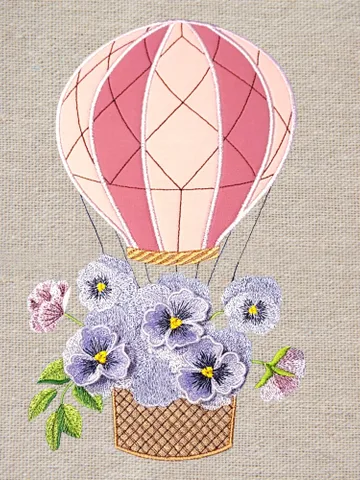 Air balloon with 3Dflowers Machine embroidery design digital embroidery pattern home and clothing décor embroidery motif 3Dembroidery design $10.39