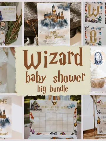 Wizard Baby Shower Bundle; Magic School Baby Shower Invitation Bundle; Wf55 $46.00